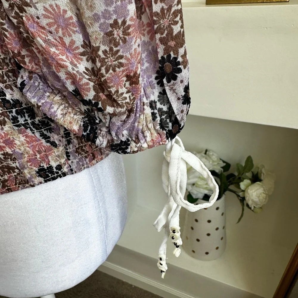 Free People Multicolor Floral Smocked Blouse